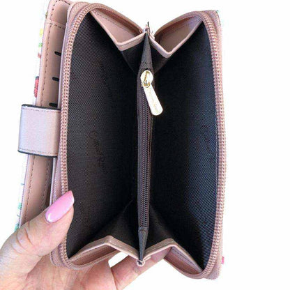 Cotton Road Handbag: PINK PU LEATHER with FLORAL Panel Wallet