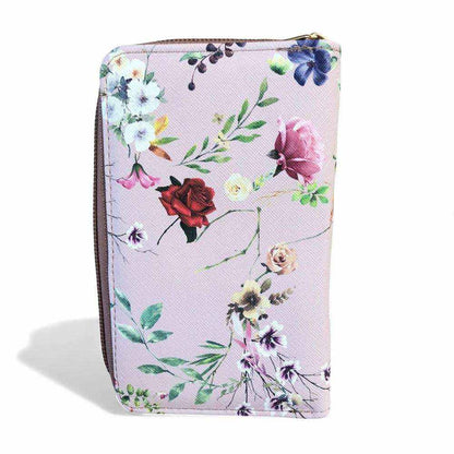 Cotton Road Handbag: PINK PU LEATHER with FLORAL Panel Wallet back