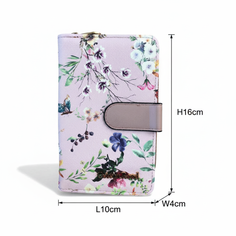 Cotton Road Handbag: PINK PU LEATHER with FLORAL Panel Wallet sized