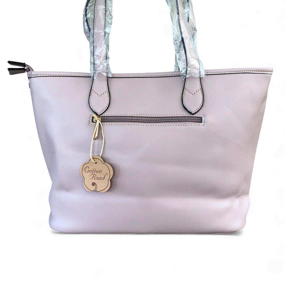 Cotton Road Handbag: PINK PU LEATHER with FLORAL Panel back