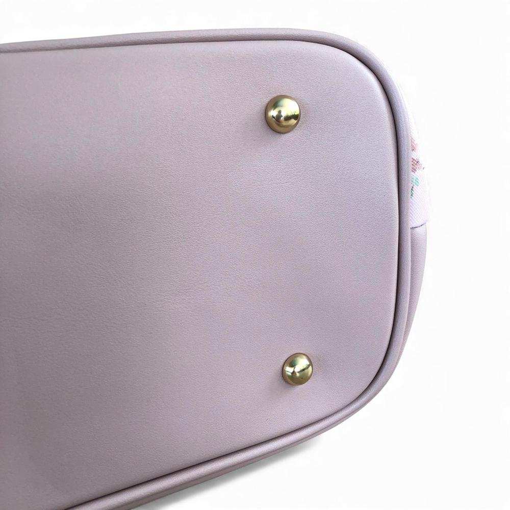 Cotton Road Handbag: PINK PU LEATHER with FLORAL Panel bottom