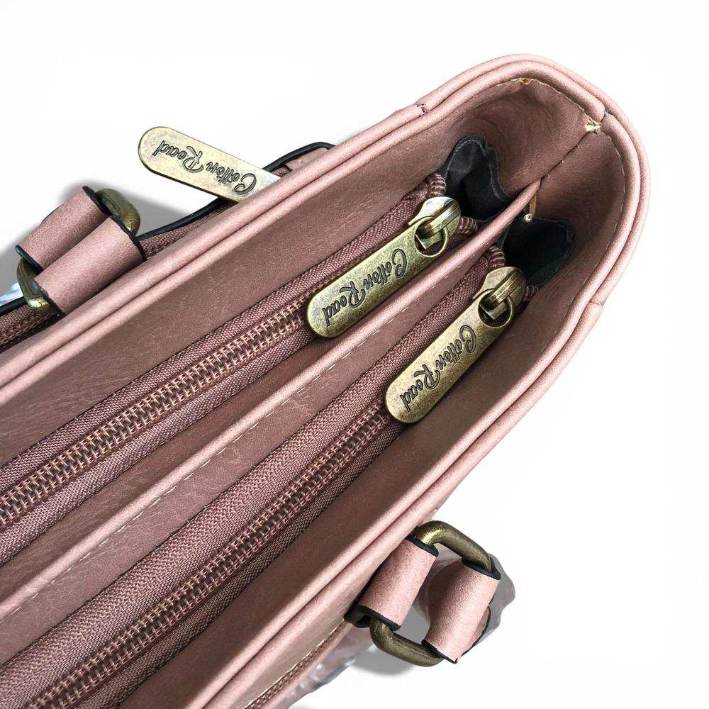 Cotton Road Handbag: PINK PU Leather Handbag with FLORAL Design