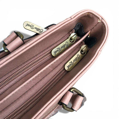 Cotton Road Handbag: PINK PU Leather Handbag with FLORAL Design