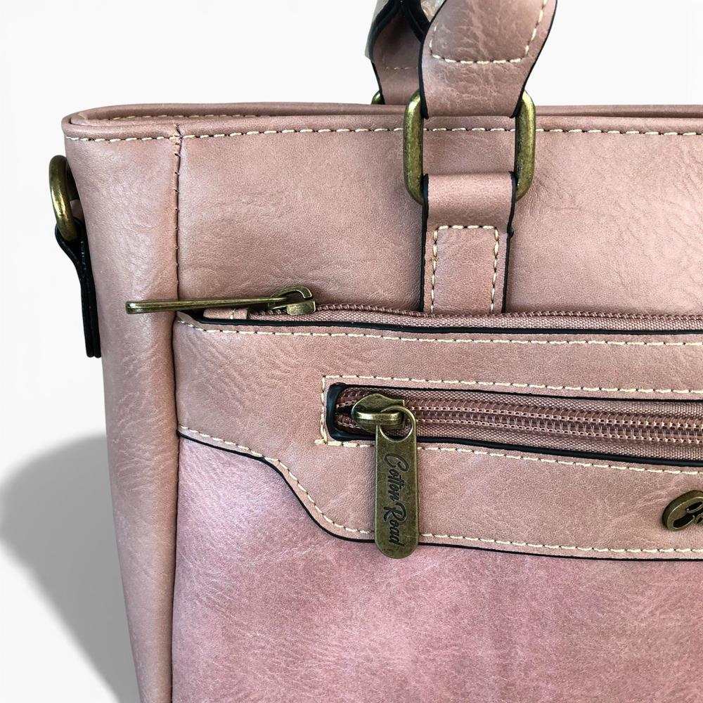 Cotton Road Handbag: PINK PU Leather Handbag with FLORAL Design