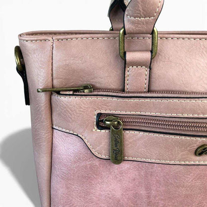Cotton Road Handbag: PINK PU Leather Handbag with FLORAL Design