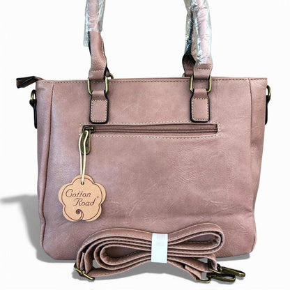 Cotton Road Handbag: PINK PU Leather Handbag with FLORAL Design