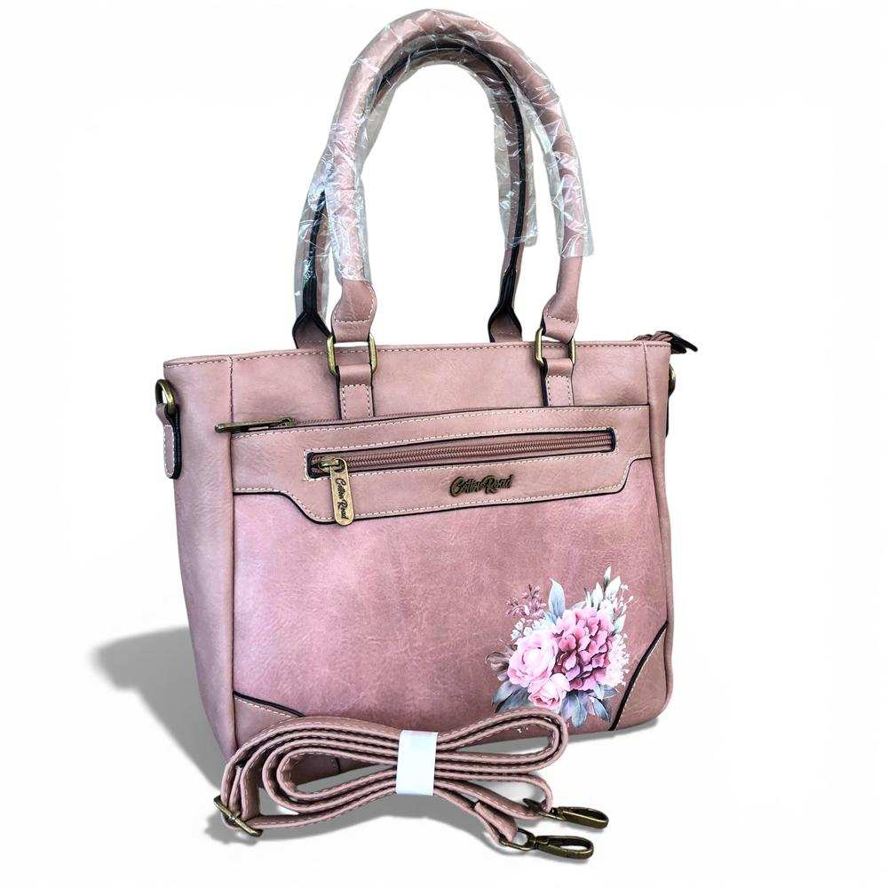 Cotton Road Handbag: PINK PU Leather Handbag with FLORAL Design