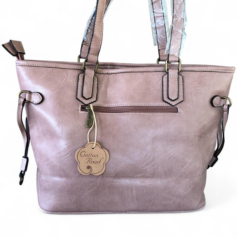 Cotton Road Handbag: PINK PU Leather Handbag with PROTEAS