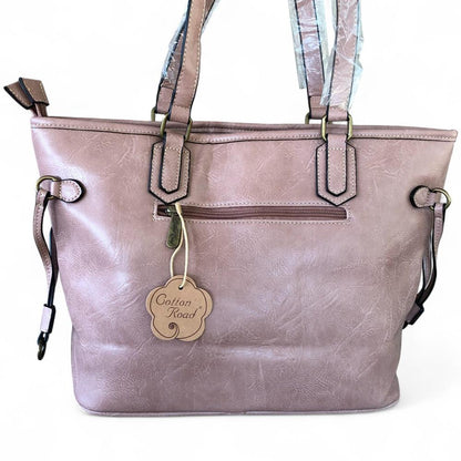 Cotton Road Handbag: PINK PU Leather Handbag with PROTEAS