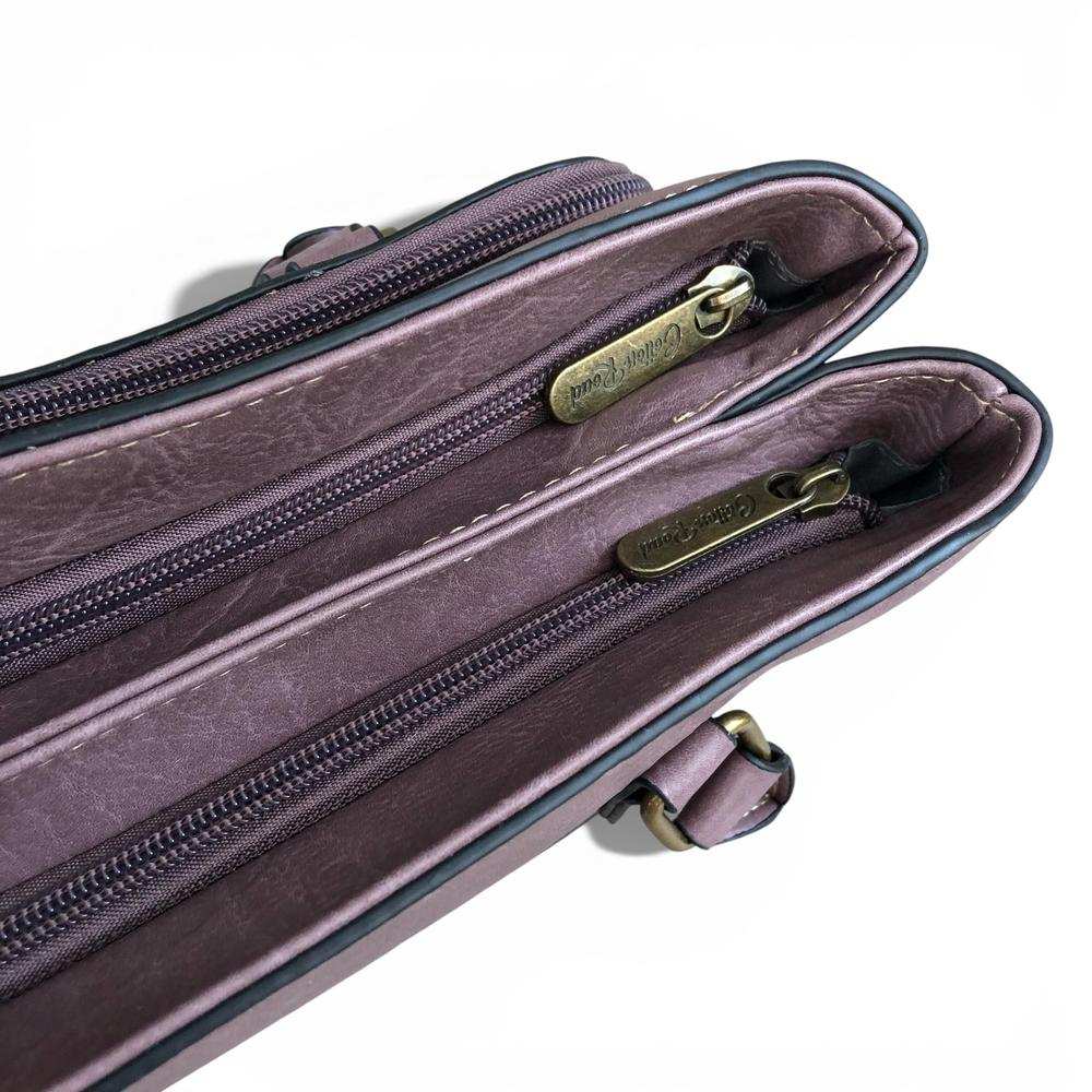 Cotton Road Handbag: PURPLE PU Leather Bag with EMBROIDERY