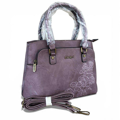 Cotton Road Handbag: PURPLE PU Leather Bag with EMBROIDERY
