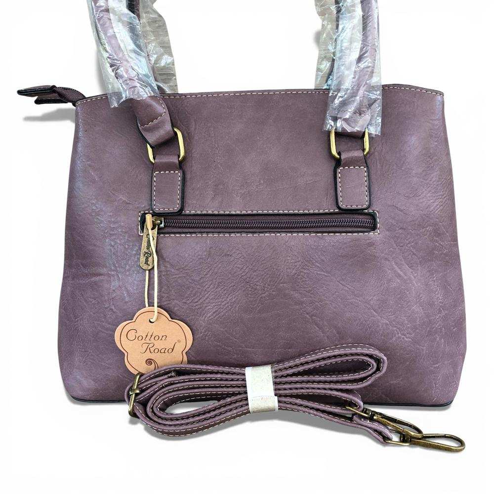 Cotton Road Handbag: PURPLE PU Leather Bag with EMBROIDERY