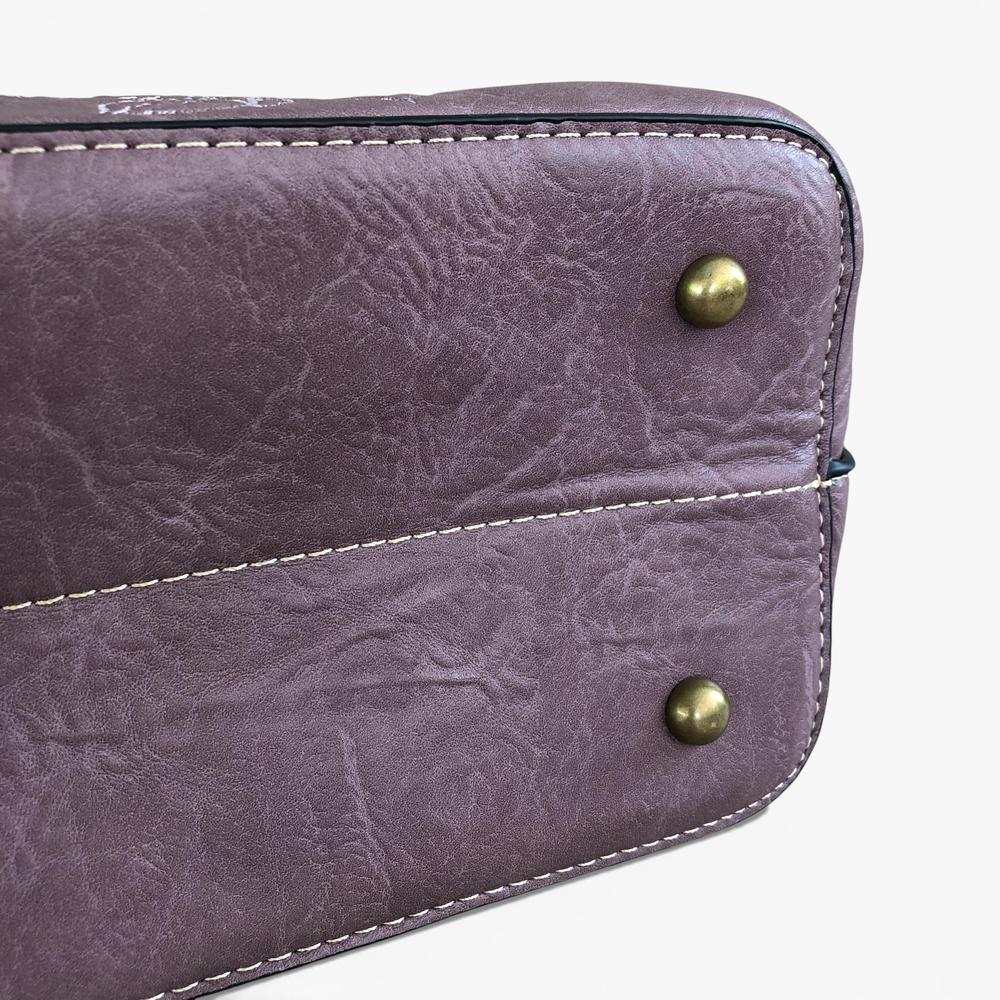 Cotton Road Handbag: PURPLE PU Leather Bag with EMBROIDERY