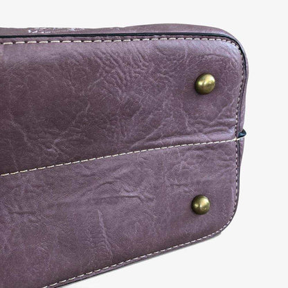 Cotton Road Handbag: PURPLE PU Leather Bag with EMBROIDERY