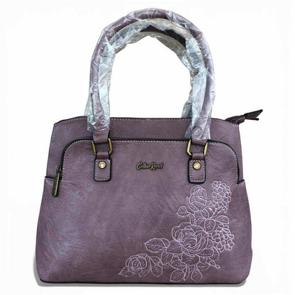 Cotton Road Handbag: PURPLE PU Leather Bag with EMBROIDERY