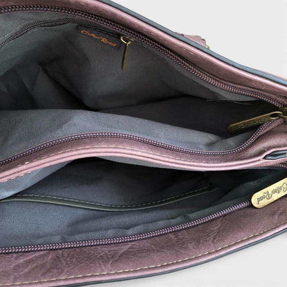 Cotton Road Handbag: PURPLE PU Leather Bag with EMBROIDERY