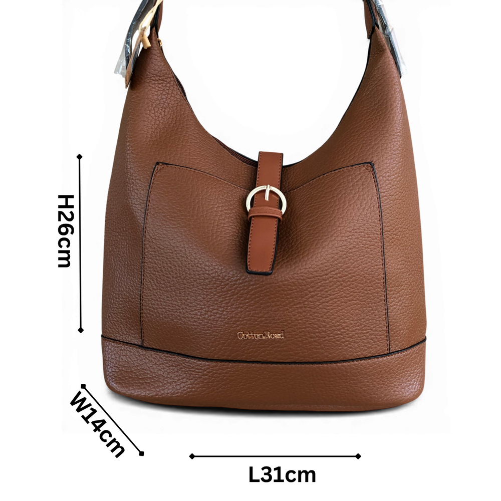 Cotton Road Handbag: TAN PU Leather SIZED