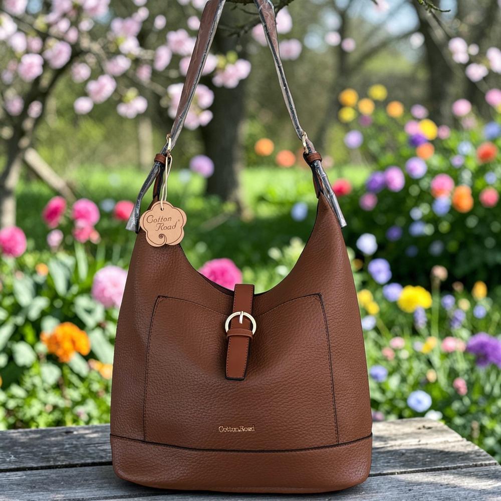 Cotton Road Handbag: TAN PU Leather OUTSIDE
