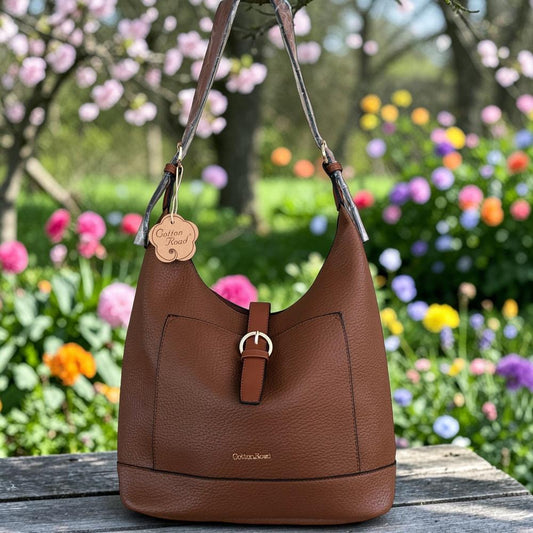 Cotton Road Handbag: TAN PU Leather OUTSIDE