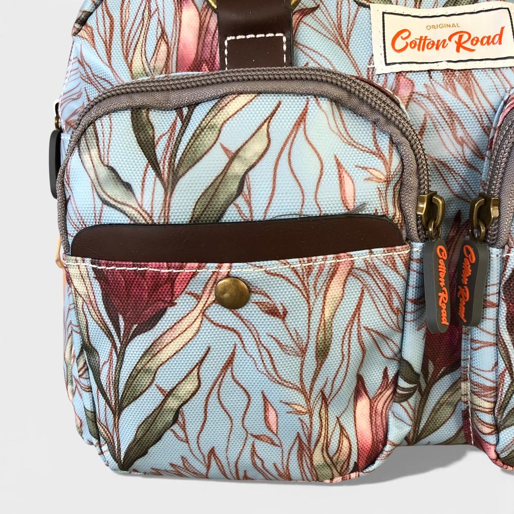 Cotton Road Handbag: TURQUOISE PVC Handbag with PROTEAS