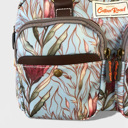 Cotton Road Handbag: TURQUOISE PVC Handbag with PROTEAS