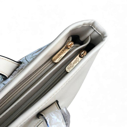 Cotton Road IVORY PU LEATHER Handbag with FLORAL Panel