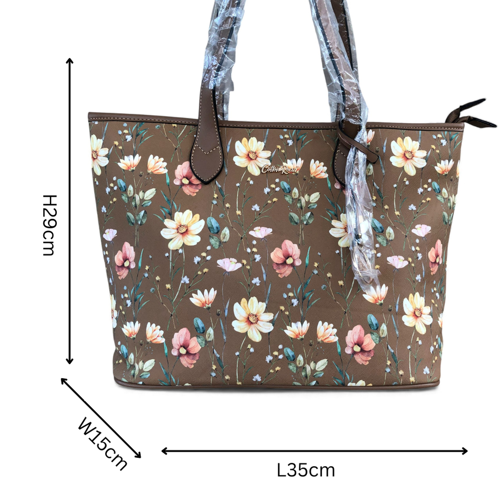 Cotton Road KHAKI PU LEATHER Handbag with FLORAL Panel