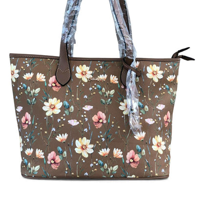 Cotton Road KHAKI PU LEATHER Handbag with FLORAL Panel