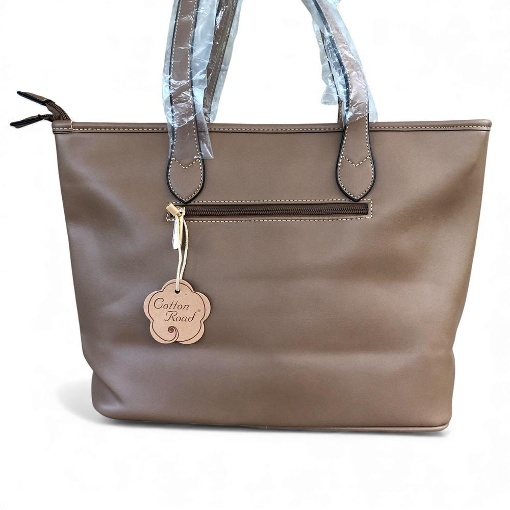 Cotton Road KHAKI PU LEATHER Handbag with FLORAL Panel