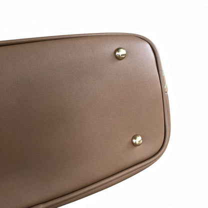 Cotton Road KHAKI PU LEATHER Handbag with FLORAL Panel