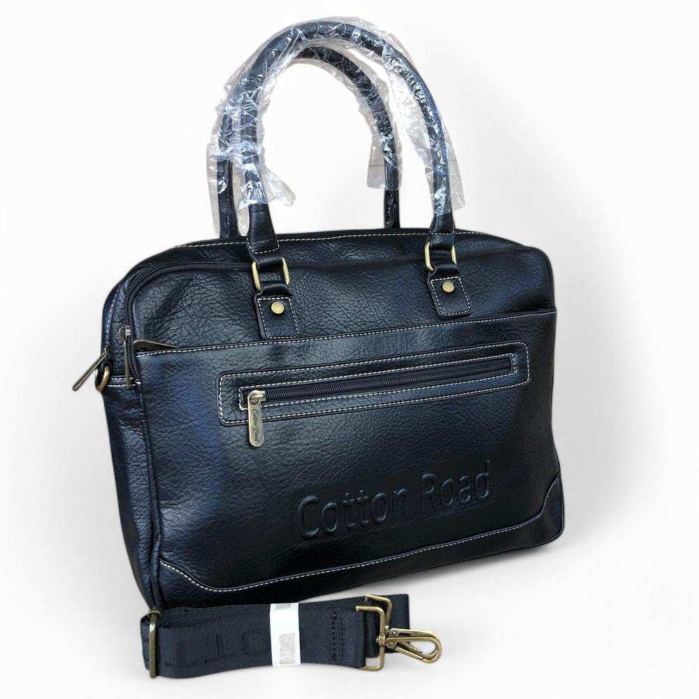 Cotton Road black PU leather handbag, laptop bag, and matching wallet set