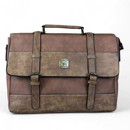 Cotton Road Laptop Bag: BROWN PU Leather 15'6 Laptop Bag with STRAP detailing