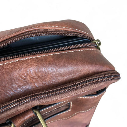 Cotton Road Laptop Bag: BROWN PU Leather Bag with PROTEAS