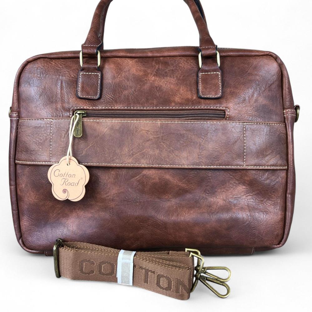 Cotton Road Laptop Bag: BROWN PU Leather Bag with PROTEAS