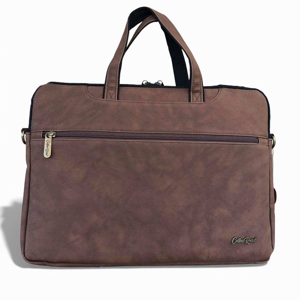 Cotton Road Laptop Bag: Brown PU Leather 15.6" Padded Carry Sleeve for Professionals