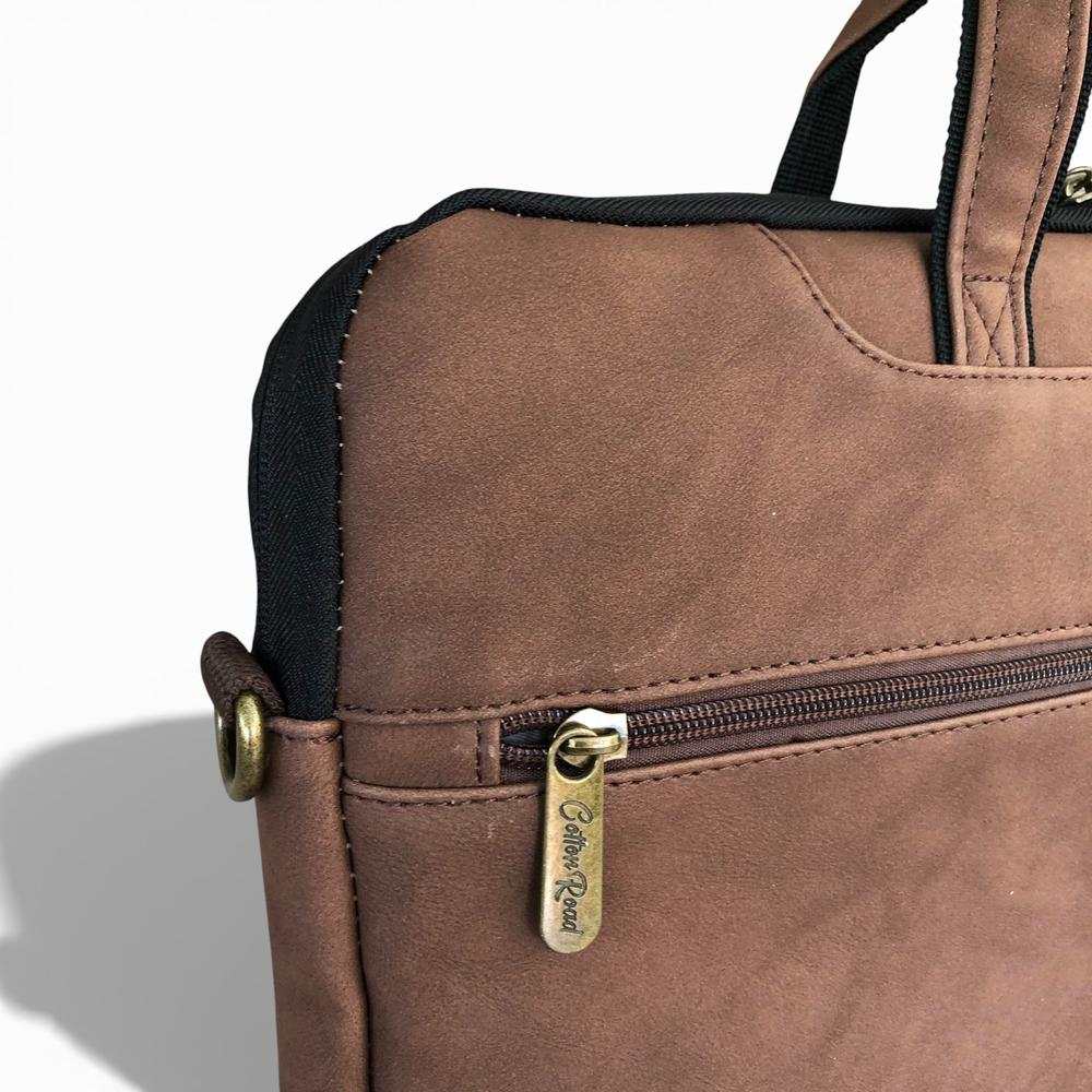 Cotton Road Laptop Bag: Brown PU Leather 15.6" Padded Carry Sleeve for Professionals