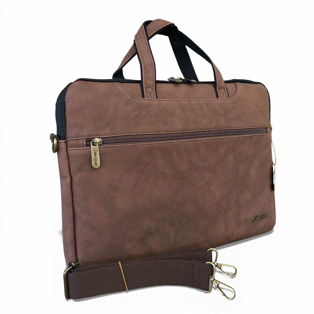 Cotton Road Laptop Bag: Brown PU Leather 15.6" Padded Carry Sleeve for Professionals