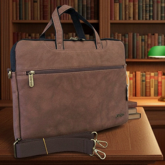 Cotton Road Laptop Bag: Brown PU Leather 15.6" Padded Carry Sleeve for Professionals