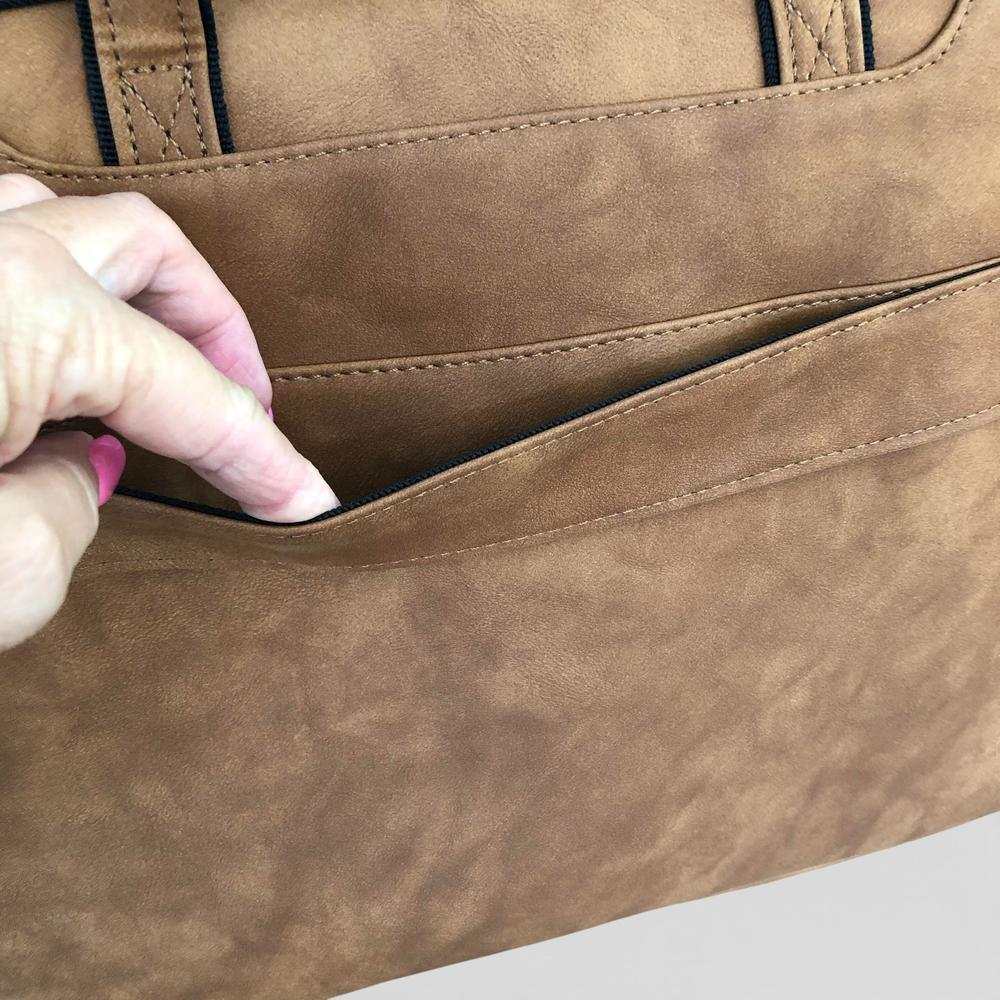 Cotton Road Laptop Bag: CAMEL PU Leather 15'6 Padded Laptop Bag / Carry Sleeve 