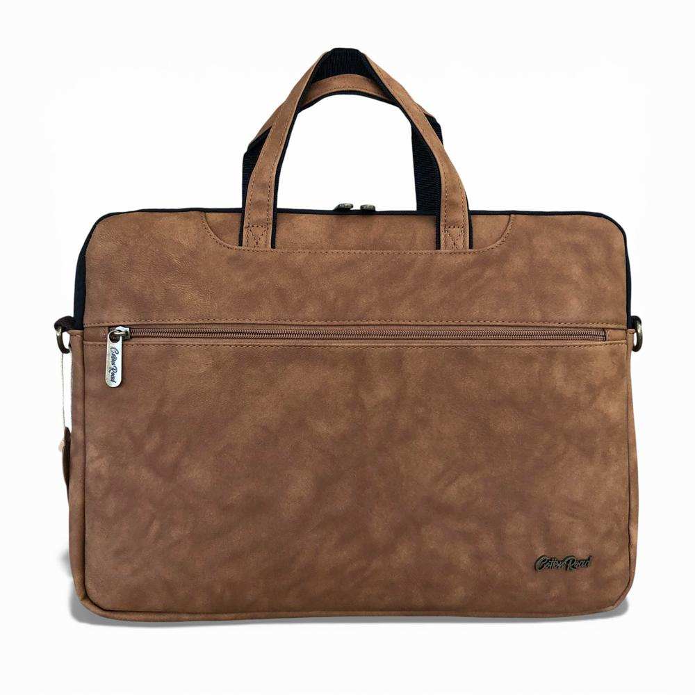 Cotton Road Laptop Bag: CAMEL PU Leather 15'6 Padded Laptop Bag / Carry Sleeve BACK VIEW