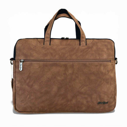 Cotton Road Laptop Bag: CAMEL PU Leather 15'6 Padded Laptop Bag / Carry Sleeve BACK VIEW
