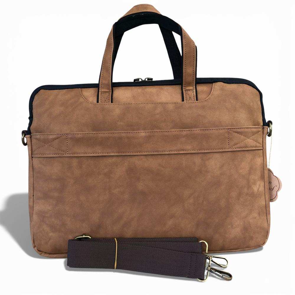 Cotton Road Laptop Bag: CAMEL PU Leather 15'6 Padded Laptop Bag / Carry Sleeve SET