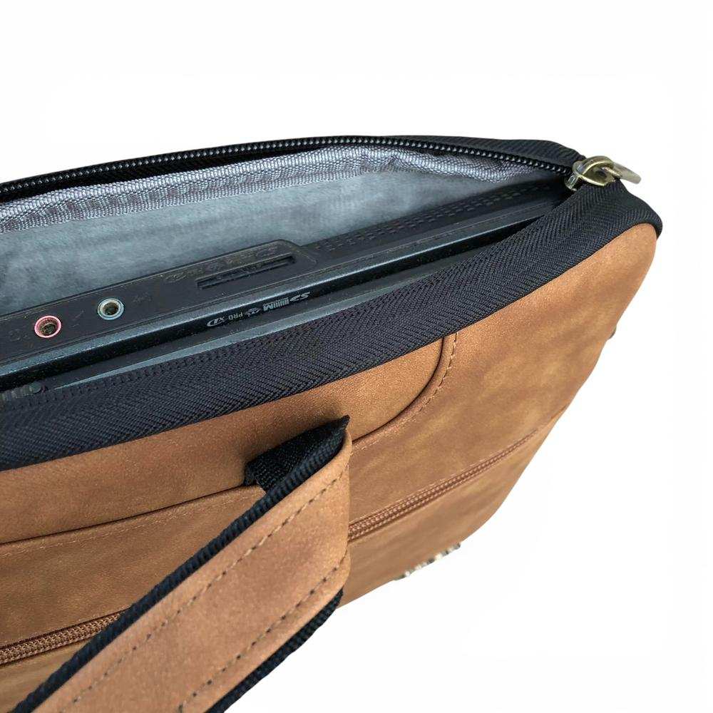 Cotton Road Laptop Bag: CAMEL PU Leather 15'6 Padded Laptop Bag / Carry Sleeve TOP ZIP