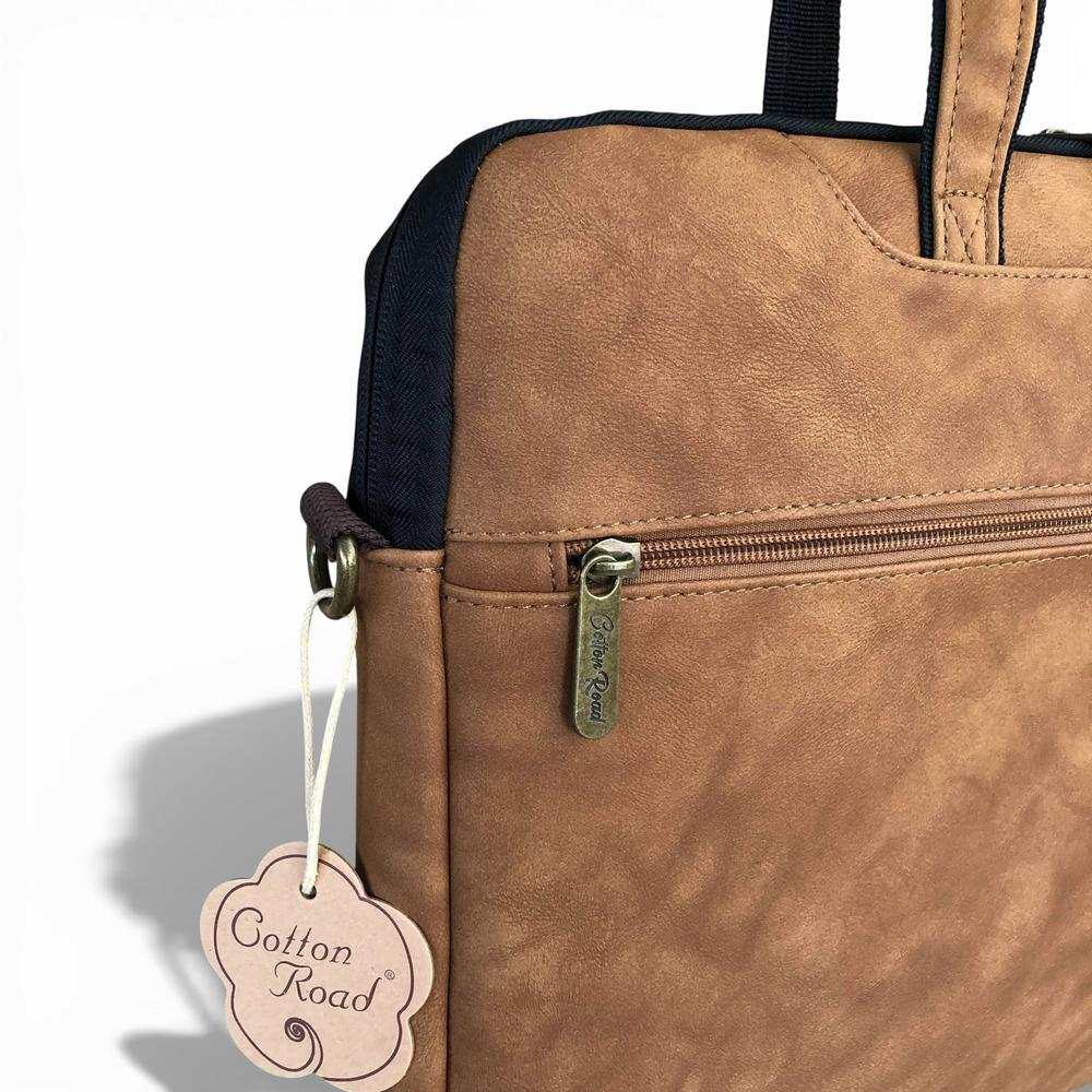 Cotton Road Laptop Bag: CAMEL PU Leather 15'6 Padded Laptop Bag / Carry Sleeve ZOOMED
