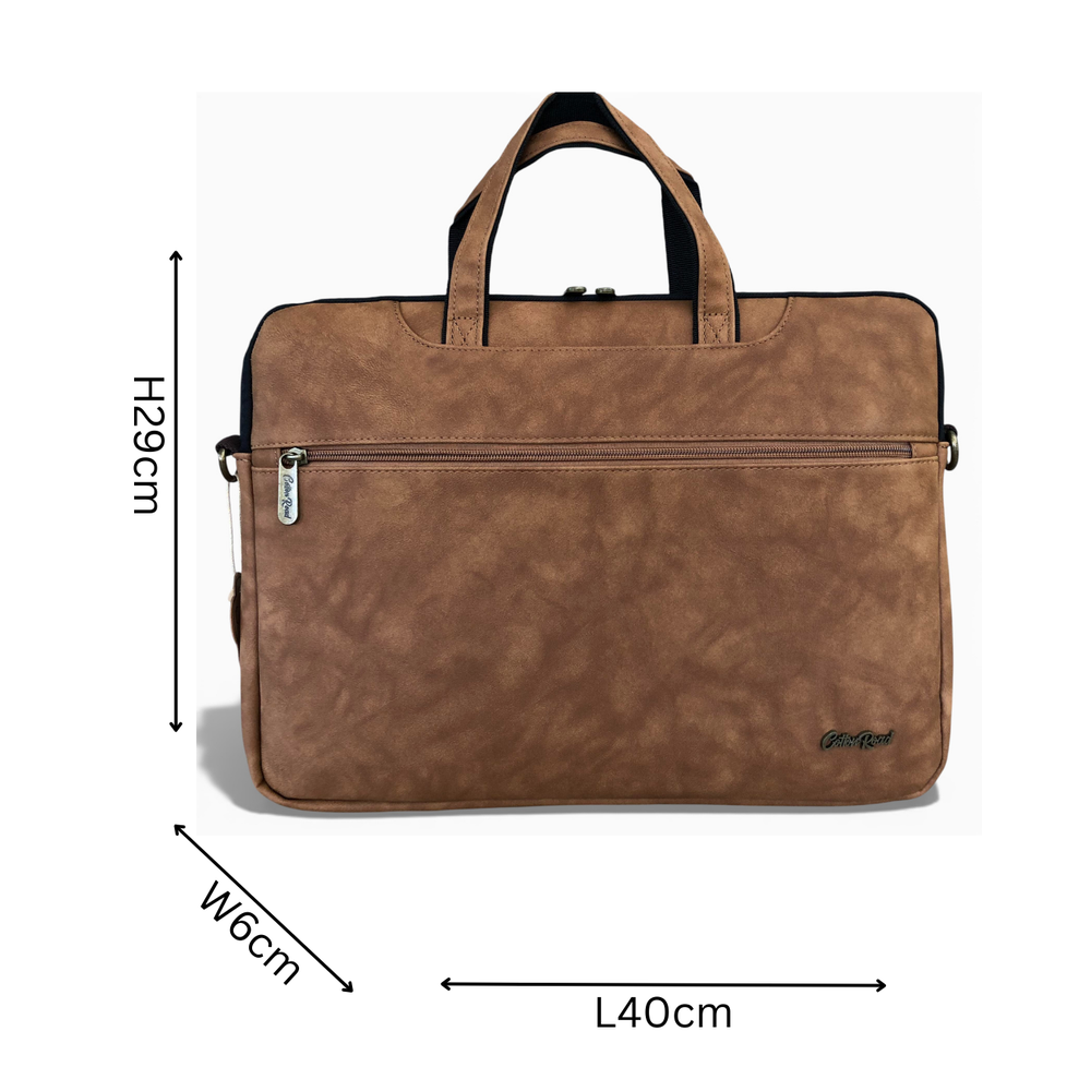 Cotton Road Laptop Bag: CAMEL PU Leather 15'6 Padded Laptop Bag / Carry Sleeve sized