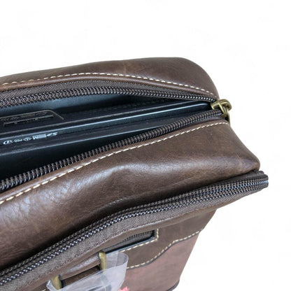 Cotton Road Laptop Bag: COFFEE BROWN PU Leather Bag with PROTEAS
