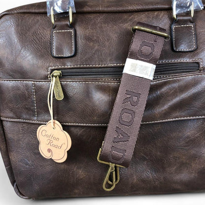 Cotton Road Laptop Bag: COFFEE BROWN PU Leather Bag with PROTEAS