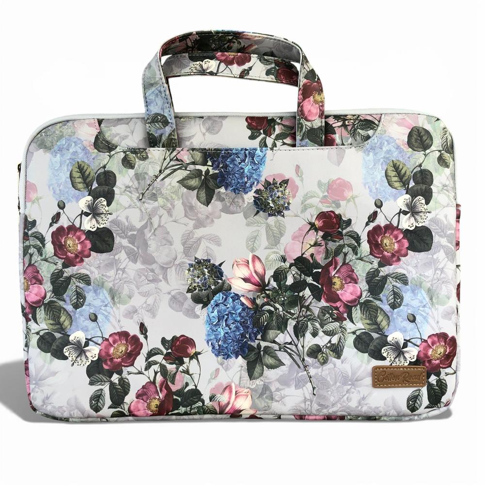 Cotton Road Laptop Bag: GREY FLORAL PVC Bag / Carry Sleeve with Padded Inner back view