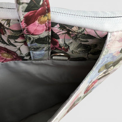 Cotton Road Laptop Bag: GREY FLORAL PVC Bag / Carry Sleeve with Padded Inner ope