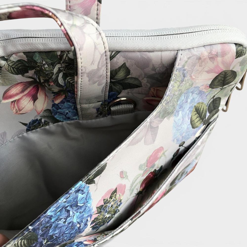 Cotton Road Laptop Bag: GREY FLORAL PVC Bag / Carry Sleeve with Padded Inner side view